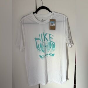 Nike Men's White Tee with Teal Graphic